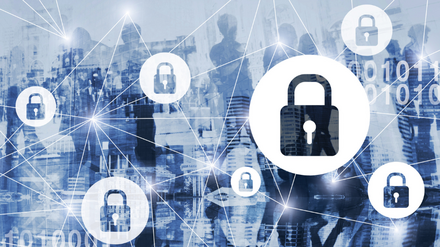 Futuristisches Bild mit Zahlen und Schlössern